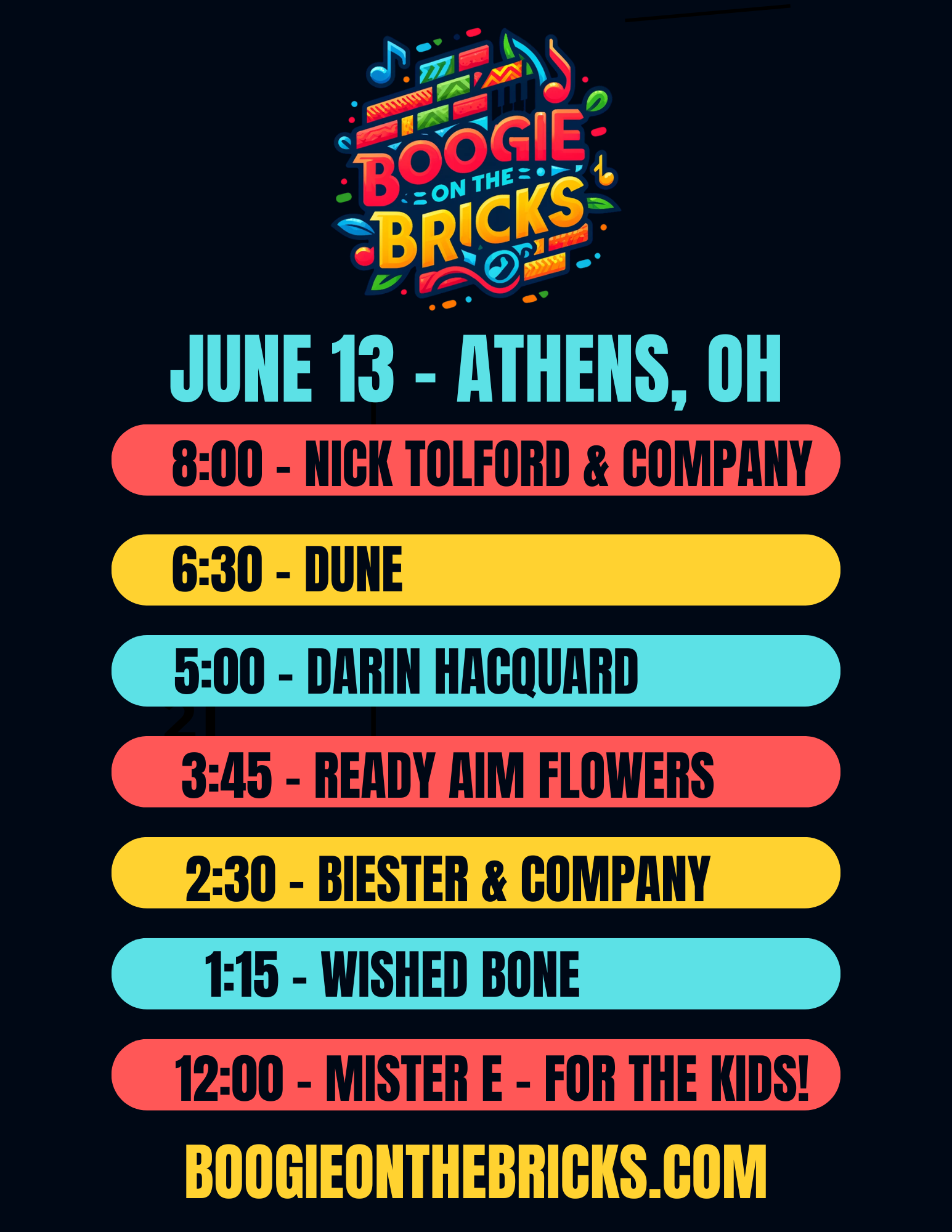 Boogie On The Bricks Music Schedule